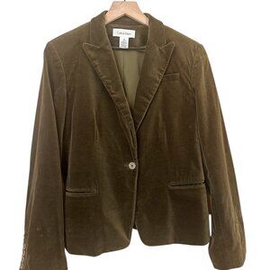Calvin Klein Dark Moss Green Velvet Blazer size 10 Dark Academia, Old Money